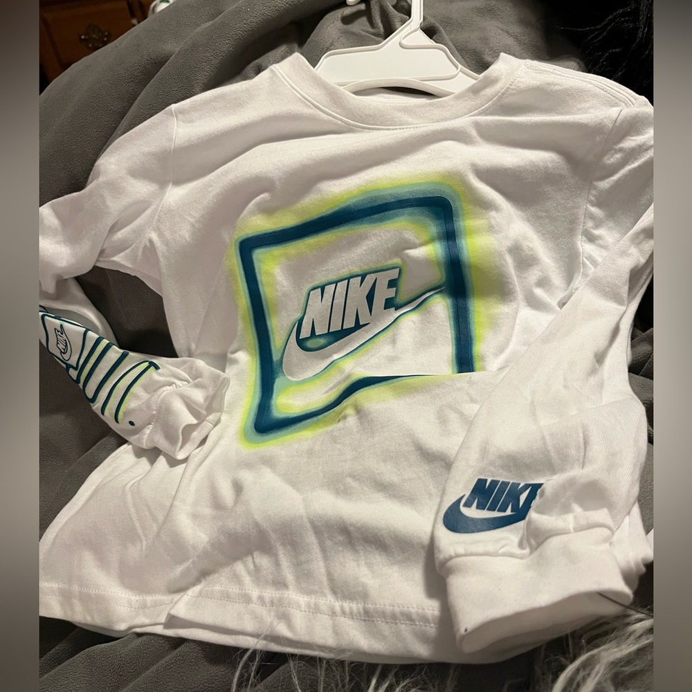 Nike Kids White and Blue Long Sleeve Tee